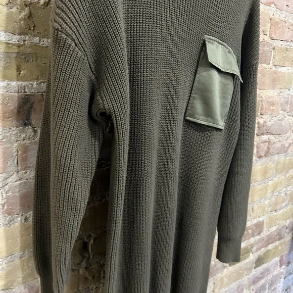 Steve Madden Olive Green Sweater Dress with Satin Pocket - Picture 4 of 6